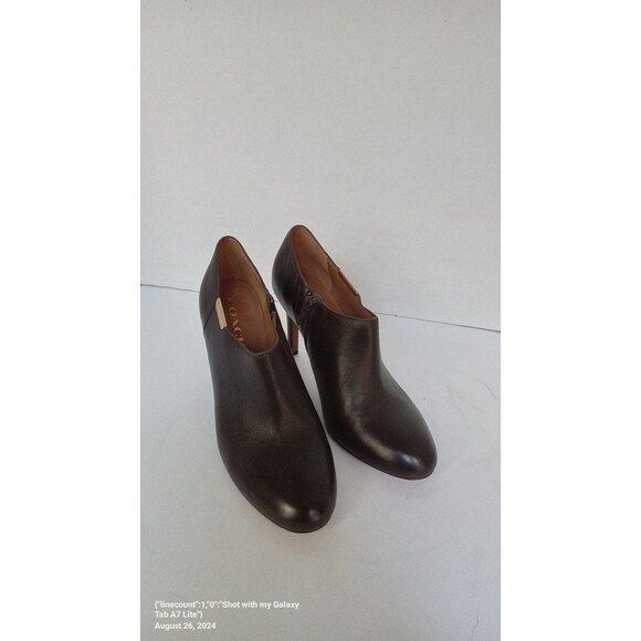 Coach Leather Booties Ankle Boots Heel Zip Brown Designer Shoes‎ Size